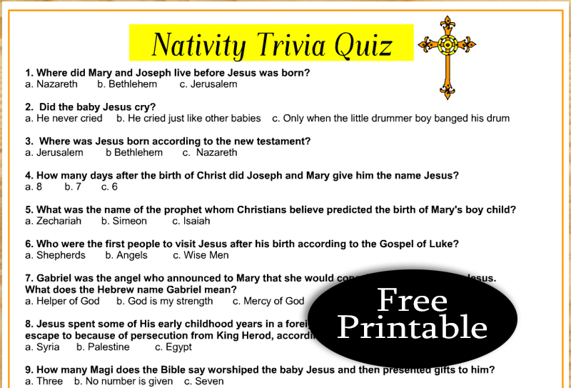 Free Printable Nativity Trivia Quiz with Answer Key
