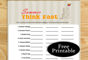 Free Printable Think Fast Summer Game